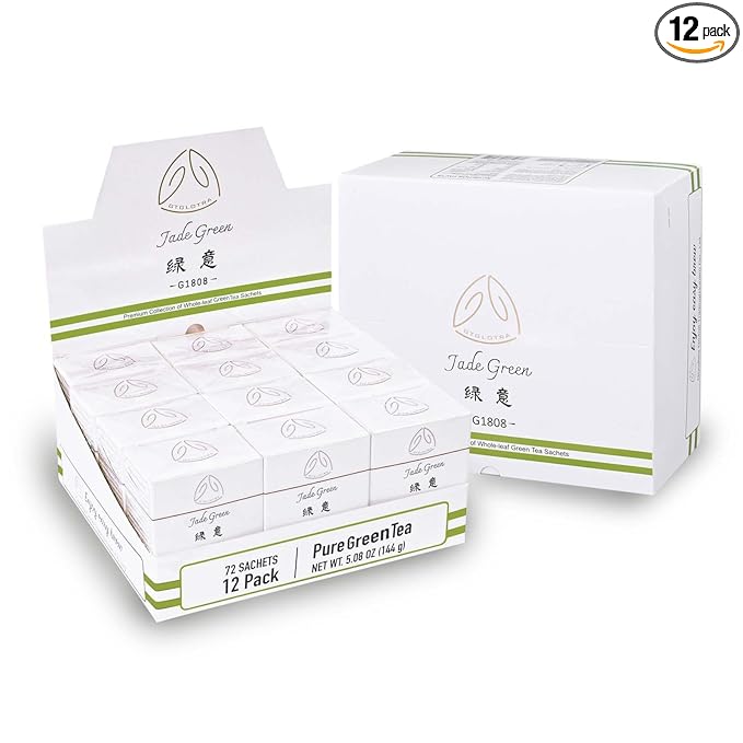 GTGLOTRA Full-Leaf Green Tea, 72 Pyramid TeaBags(12 Pack), Easy Brew, 100% Natural, Pure Leaf Biodegradable Tea, Caffeine Alternative to Coffee, Whole Leaf Tea Sampler, Family Size, Gifts, Office Reception&Daily Consumption