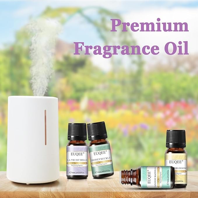 EUQEE Premium Floral Fragrance Oils Set 6PCS Fragrance Oils Set for Diffuser, DIY Candle - Honeysuckle, Lilac, Japanese Magnolia, Violet, Orange Blossom (10ml)