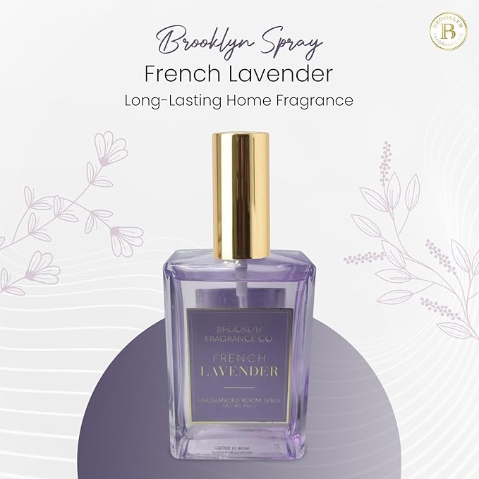 Brooklyn Fragrance Co. Everyday Room Spray – Premium French Lavender Scent - Long lasting Fragrance for Home, Office or Bathroom – Air Freshener Rectangle Spray bottle – 100 ml