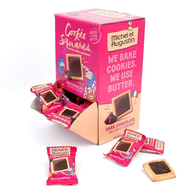 Michel et Augustin Cookies, Individually Wrapped Snacks, Changemaker Gift Box, Dark Chocolate & Sea Salt Shortbread, Bulk Snacks, 40 French Butter Cookies per Box