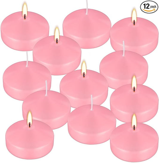 12-Pack 3 Inch Pink Floating Candles - Romantic Decor for Celebrations, and Parties