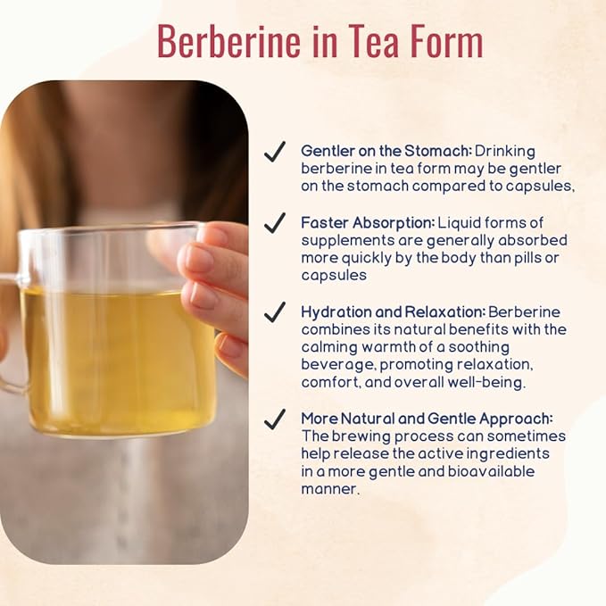 Organic Berberine Tea – Herbal Tea Promotes Health with Ceylon Cinnamon, Mint & Chamomile – 30 Tea Bags