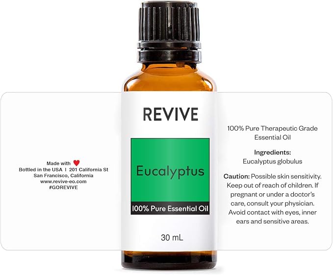 Eucalyptus Essential Oil 30mL by Revive Essential Oils - 100% Pure Therapeutic Grade, for Diffuser, Humidifier, Massage, Aromatherapy, Skin & Hair Care