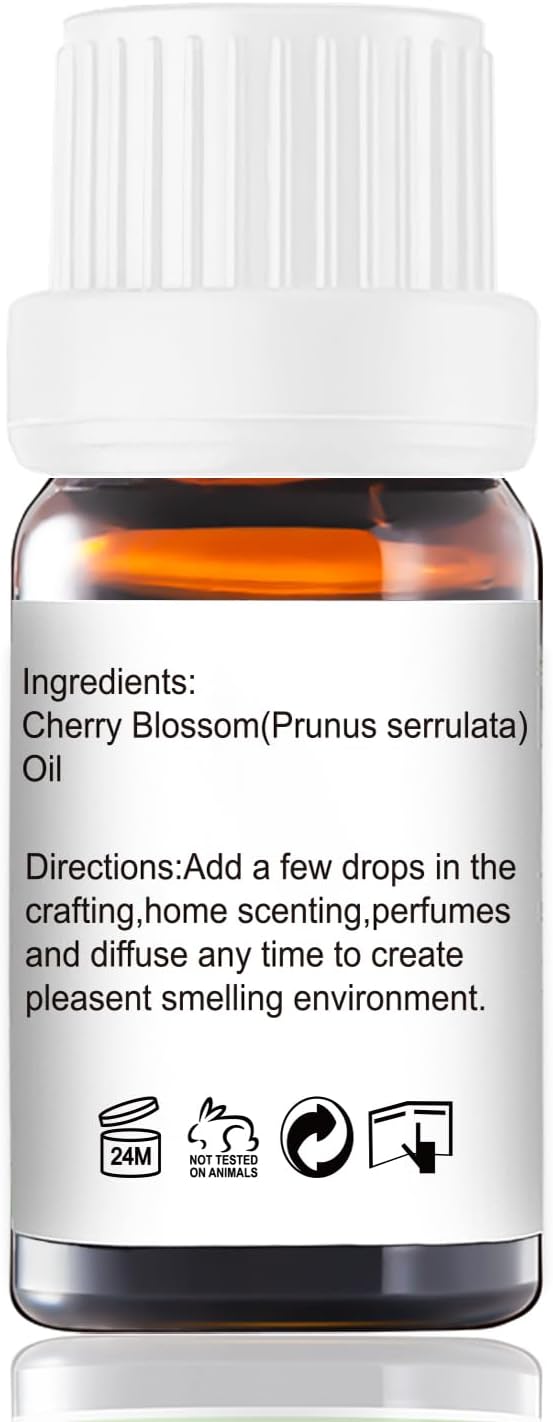 Cherry Blossom Essential Oil - Pure Natural Fragrance for Aromatherapy, Perfume Making, Candles, Soap, Room Spray, Diffuser Blends - Organic, 10mL Undiluted - Pack of 2