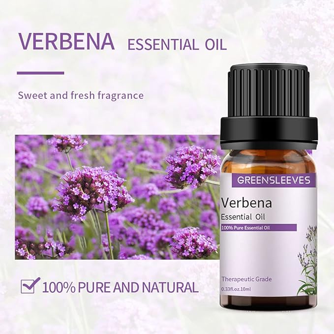 GREENSLEEVES Verbena Lemon Essential Oil Set, 2 x 10ml Pure Plant-Based Fragrance Oil for Aromatherapy, Essential Oils for Diffuser, Massage, Bath Bomb, Scented Candle Soap Making