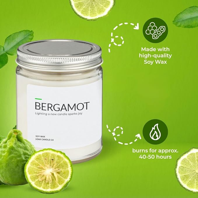 1OAK Soy Wax Scented Candles (Bergamot) - Soy Candles for Home Scented - Long Burning Candles Premium - Hand-Poured (7oz.)