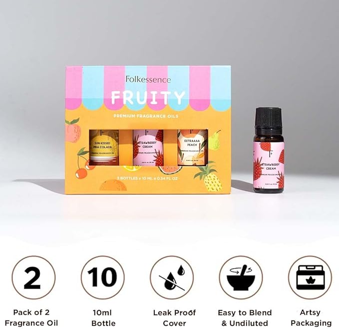 Folkulture Essential Oils for Home | Set of 3 (0.34 fl oz x 3) Essential Oils for Relaxation | Peach or Strawberry Diffuser Oil for Meditation | Pineapple Essential Oil for Gifts for Women