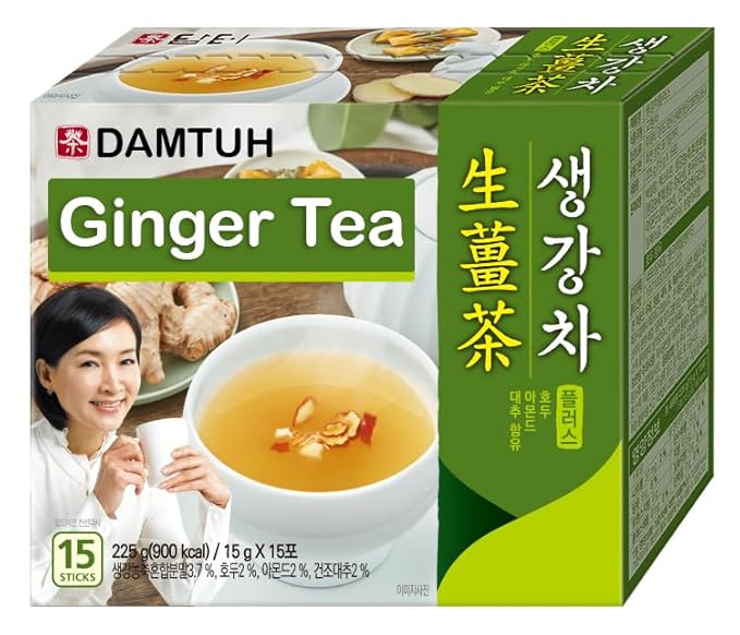 Damtuh Ginger Tea – Traditional Korean Herbal Tea Powder with Walnuts & Almonds, Jujube Blend, Instant Ginger Powdered Tea, 15g x 15 Sticks