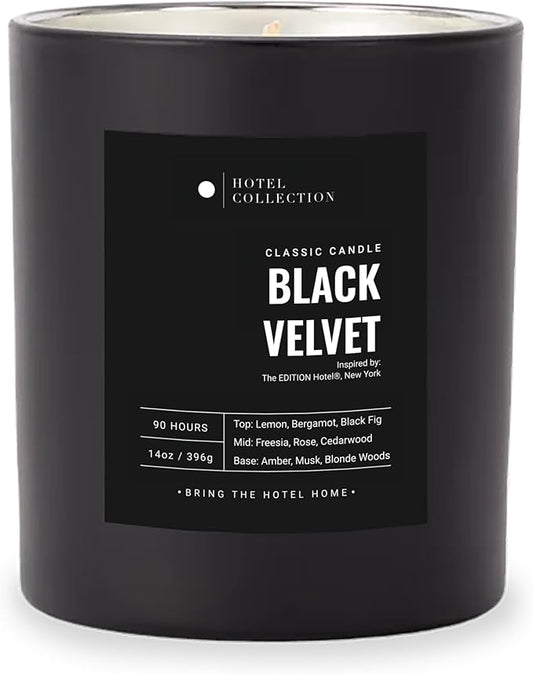 Hotel Collection - Black Velvet Single Wick Classic Candle - Hotel Inpsired Luxury Candle - 90 - Hours Burn Time - Hints of Blonde Woods, Rose, and Black Fig - 14 oz - Black
