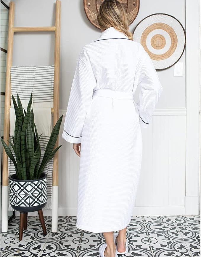 Lotus Linen Waffle Robes for Women - Lightweight Cotton Kimono Bathrobe - Long Soft Spa Bath Robe