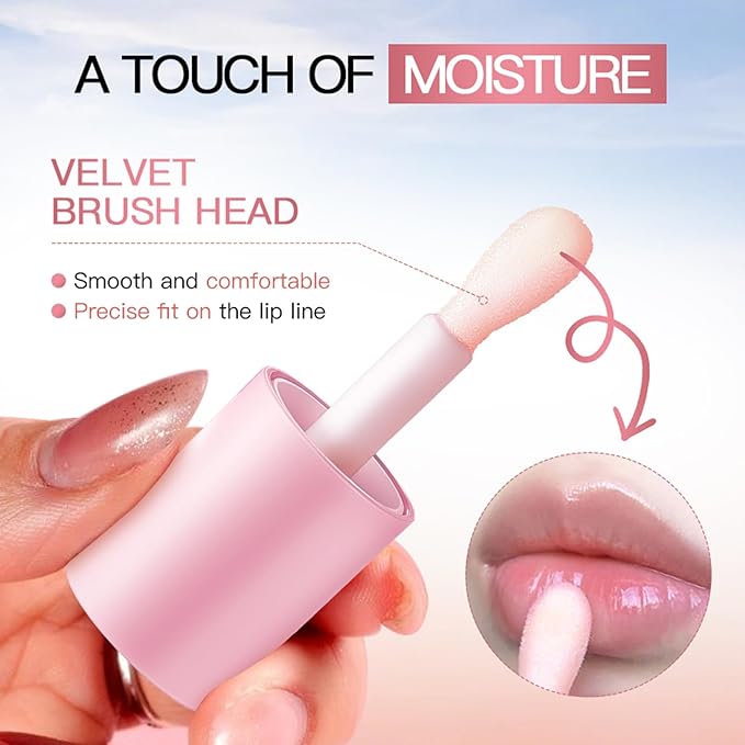 4 Pcs Hydrating Lip Gloss Set, Fruit Flavored Lip Oil Lip Glaze Cute Lip Jelly Transparent Lip Gloss, Glossy and Shiny Moisturizing Lip Makeup Gift