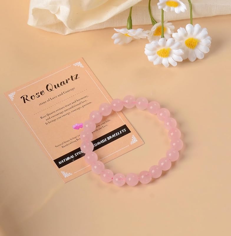 AD Beads Handmade Gemstone Stretch Elastic Bracelet Crystal Healing Reiki Nature's Beauty and Spiritual Essence Unisex (6mm, Rose Quartz)