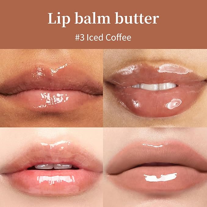 Butter Lip Balm, Nourishing And Hydrating Lip Gloss, Long-Lasting Moisturizing Non-Sticky Lip Tint, Soothes And Softens Dry Lips Natural Ingredient Lip Care (#3 Iced Coffee)