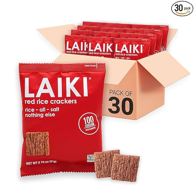 Gluten Free Rice Crackers - Red | Low Sodium Healthy Snack | Vegan SEED-OIL FREE Snack | NON-GMO | GF Snack for Adults | Diabetic Friendly | Gluten Free Variety Pack | Clean & Vegan | Party Snack | Pack of 30