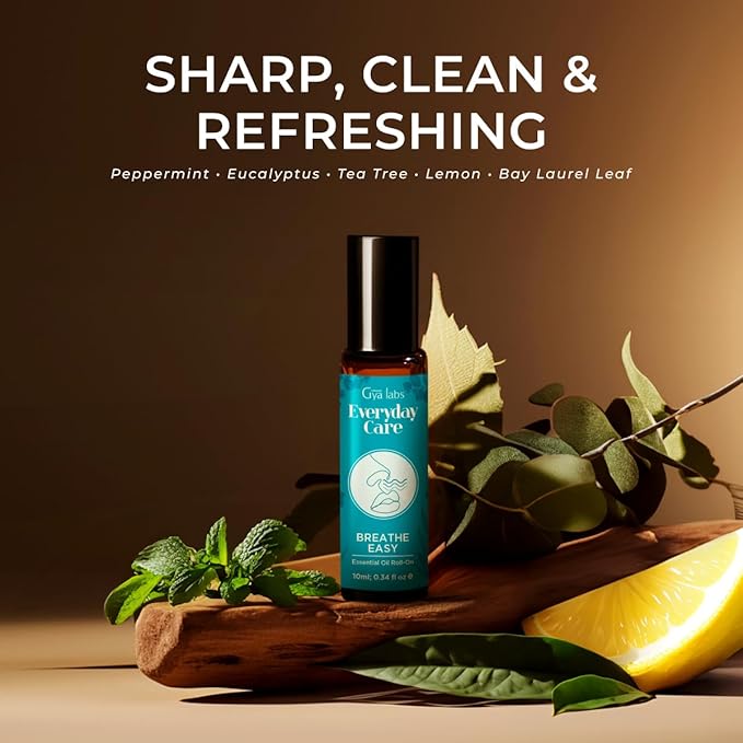 Gya Labs Breathe Essential Oil Roll On - 0.34 Fl Oz - Travel Size Roller for Camping, Skin, Aromatherapy Relief, Convenience