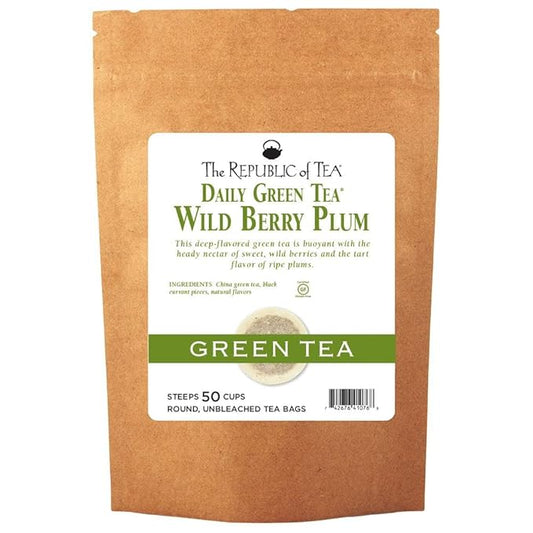 The Republic of Tea Wild Berry Plum Green Tea, 50 Tea Bags (Refill Bag)