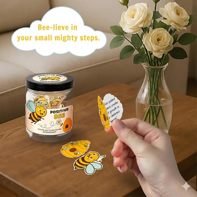 60 Positive Bee Cards Jar, Affirmation Cards for Women, Emotional Support Bee, Bee Themed Gift, Bee Gifts for Women, Bee Gifts for Bee Lovers, Bumble Bee Gift