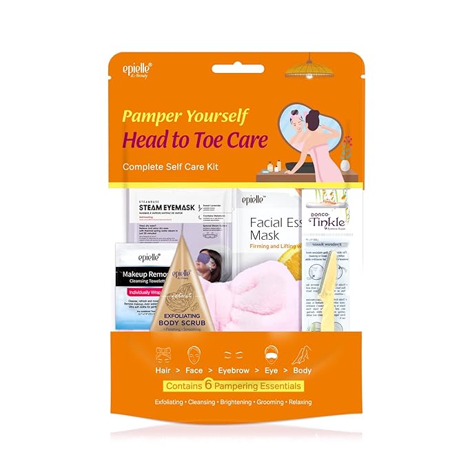 Epielle Pamper Yourself Head to Toe Care Kit, 6 Home Spa Essentials, Exfoliating, Grooming & Relaxing for Radiant Skin, At-Home Spa Kit, Self Care Gifts for Women, Korean Skin Care Set