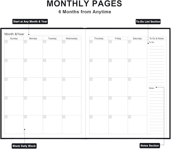 Daily & Monthly Planner for 2025 2026 or Anytime - ADHD Planner Two Pages Per Day, Daily Planner Undated to Increase Focus, Eliminate Overwhelm, Achieve Your Biggest Goals, 8.5'' × 11'', Black
