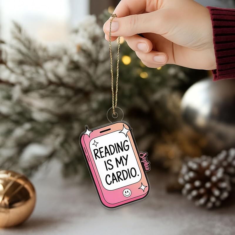Funny Reading Is My Cardio Kindle Ornament, Personalized Bookworm Christmas Ornament, Custom Holiday Keepsake, Gift for Book Lovers Acrylic Ornament – Personalized Christmas Tree