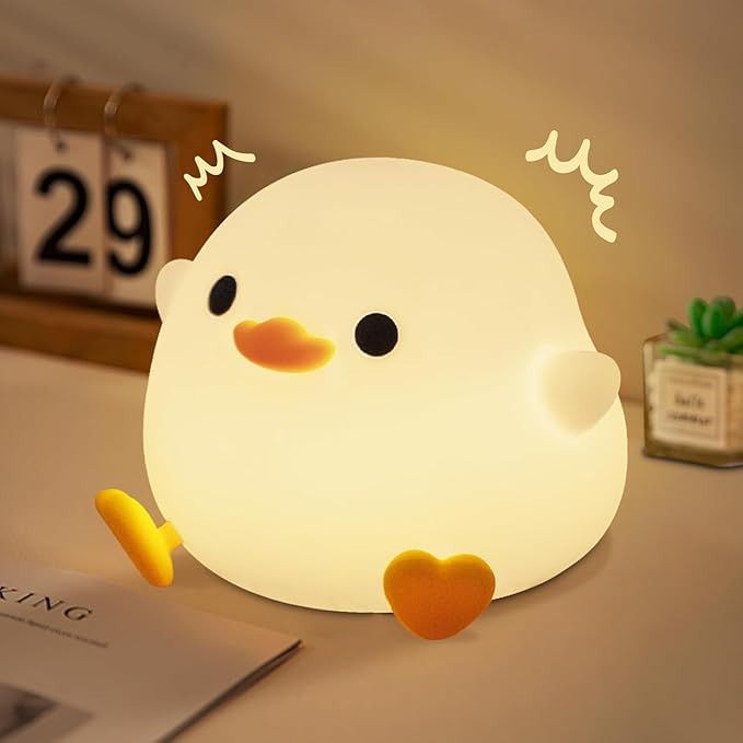Duck Lamp, Cute Pea Duck Night Light, 2 Levels Dimmable Ducky Night Lamp, LED Squishy Animal Light for Kids Sleep, Rechargeable Bedside Touch Silicone Lamp, Unique Dorm Decor Gift Toy