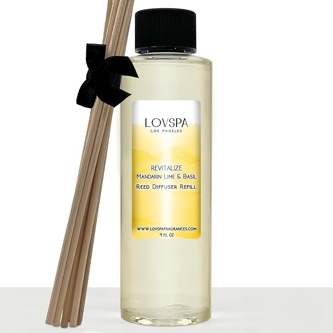 LOVSPA REVITALIZE Mandarin Lime & Basil Diffuser Oil - Essential Oils for Diffuser Refill & Air Freshener Room Spray - Long-Lasting & Natural Home Fragrance, Scented Oil for Diffusers, USA Made, 4oz
