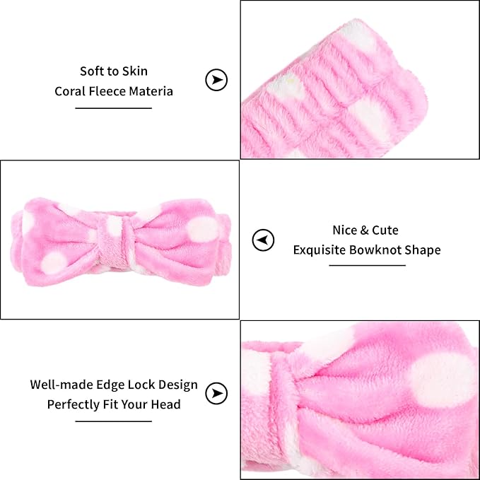 Casoty Spa Headbands - 10 Pcs Soft Coral Fleece Bow Headbands for Face Washing, Shower, Skin Care, Yoga