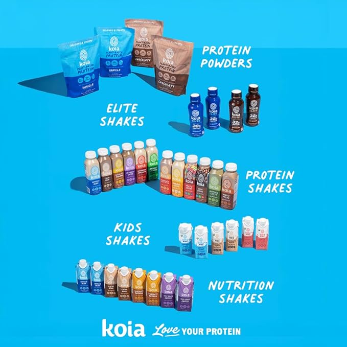 Koia Plant Based Protein Shake, Chocolate Banana, 20g Protein, 5g Sugar, 6g Prebiotic Fiber, 21 Vitamins & Minerals, Meal Replacement Drinks, Dairy-Free, Gluten-Free, Non-GMO, 11 Fl Oz (Pack of 12)