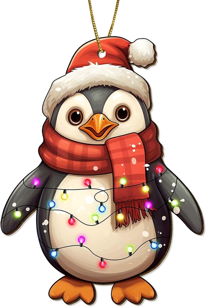 2 Side Printed Cute Penguin Wooden Christmas Ornaments 2025, Keepsake for Women, Men and Friends, Penguin Christmas Tree Ornaments, Christmas Tree Hanging Decorations