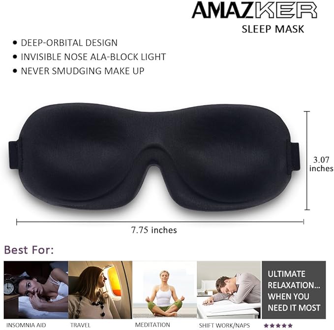 Cute Eye Mask Sleep Mask for Men Women Kids,2 Pack 3D Contoured Cup Sleeping Mask & Blindfold, Concave Molded Night Sleep Mask, Block Out Light (Stars &Black, 2 Count (Pack of 1))