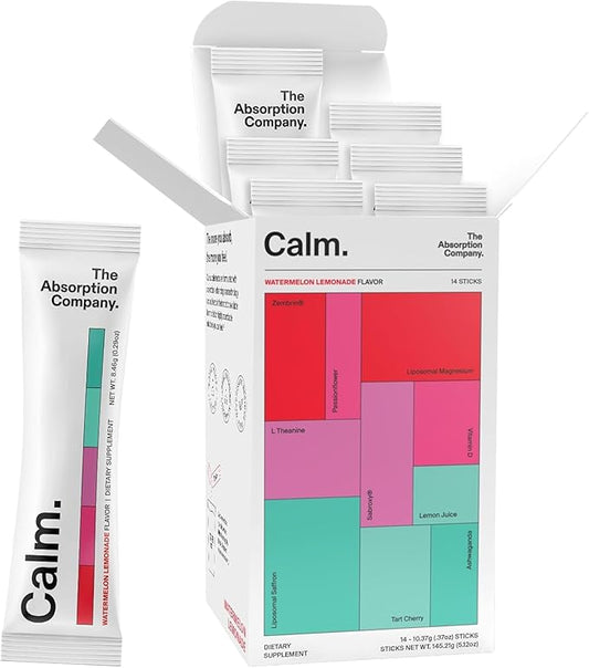 Calm Drink Mix - Relaxation Aid with Magnesium, Ashwagandha, L-Theanine, & Vitamin D - Supports Cortisol Regulation and Mood for Men & Women - Watermelon Lemonade Flavor 14 Sticks
