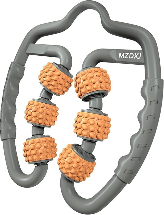 Cellulite Massage Tool Muscle Roller - Deep Fascia Massager & Dimpled Skin Remover for Legs, Thighs & Buttocks - Anti-Cellulite Roller, Smooth Skin, Pain Reliefs （Gray Orange - 6 Wheel）