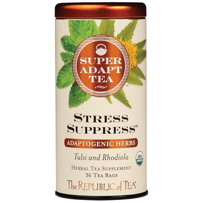 The Republic of Tea - SuperAdapt Stress Suppress Herbal Tea, 36 Tea Bags, Organic, Caffeine Free, Tulsi and Rhodiola Herbal Tea