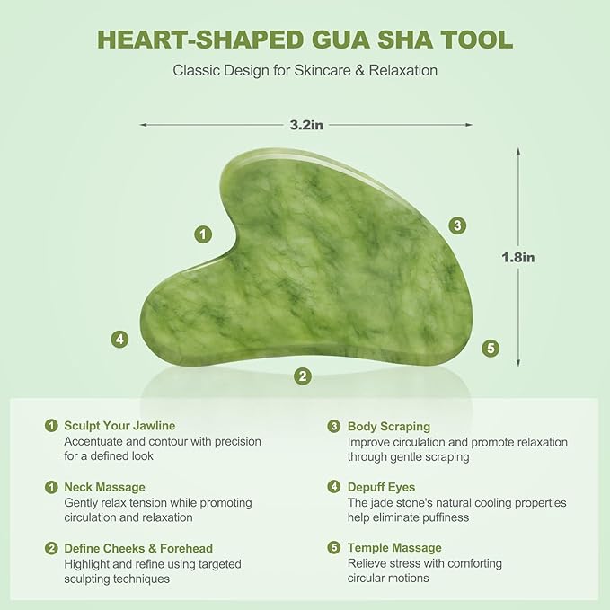 3 PCS Jade Stone Gua Sha Set Face Massager, Body Gua Sha Tool, Jade Gua Sha Facial Tools, Large Guasha Tool For Body, Face, Anti Cellulite, Lymphatic Drainage Massager, Muscle Scraper, Gifts for Women