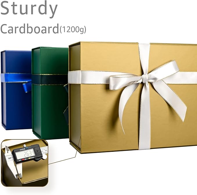 LIFELUM Empty Gift Boxes 2 Pack 13.85 x 8.35 x 4.45 inch Rectangle Collapsible Box with Magnetic Lid and Ribbon,Card,Shredded Paper Filler