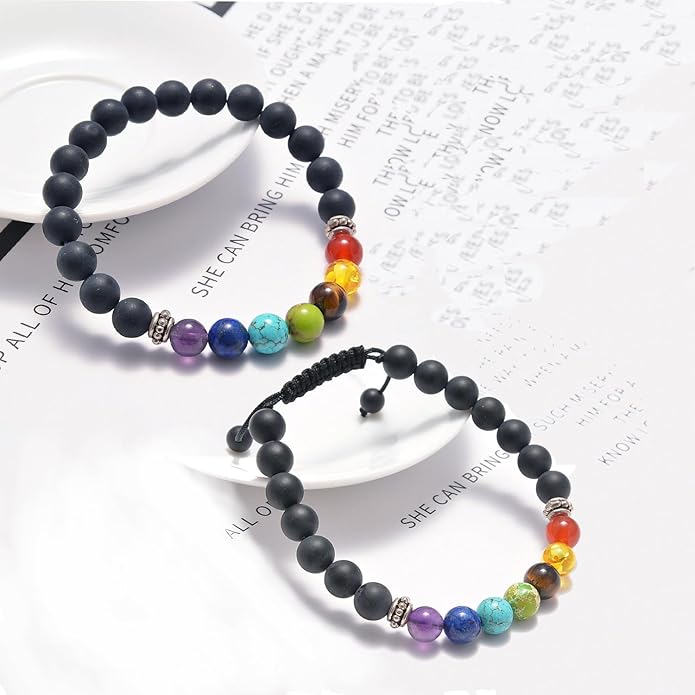 AD Beads 2Pcs His & Hers Distance Beads Bracelets Elastic Natural Stone Yoga Bracelet