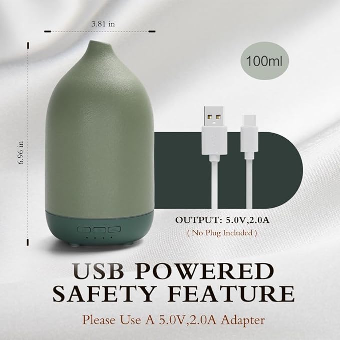 Essential Oil Diffusers, Aromatherapy Diffuser for Essential Oils, 100ml Ceramic Oil Diffusers for Large Room - 5 Timers, Warm Ambient Light, Auto-Off