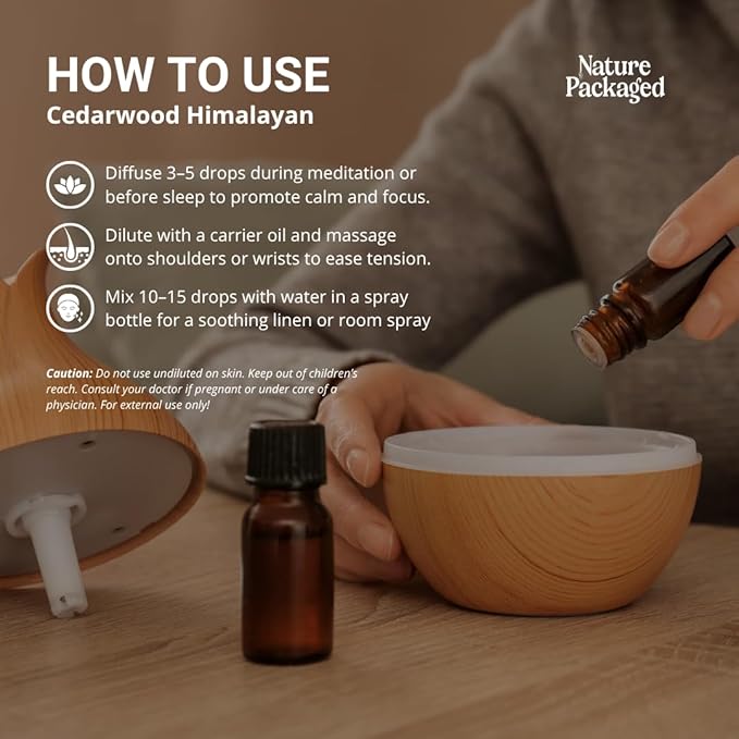 Cedarwood Himalayan Essential Oil - 100% Pure Steam Distilled Natural Cedarwood Himalayan Oil (Aceite de Cedro) from Natural Biotech NBT India for Aromatherapy & DIY Projects - 15ml