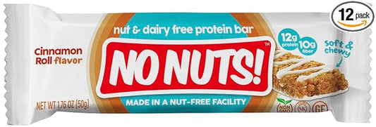No Nuts! Cinnamon Roll Flavor Snack Bars - 100% Nut-Free Dairy Free Vegan Protein Bars, Protein + Energy Bars, Organic, Kosher, Egg-Free, Non-GMO & Dairy-Free Protein Bars 12 Count