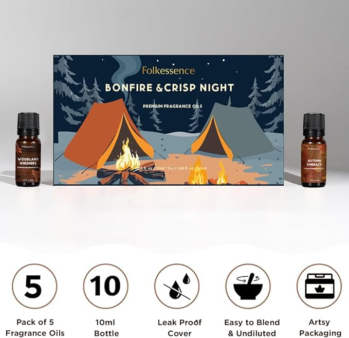Folkulture Essential Oils for Home | Set of 5 (0.33 fl oz x 5) Fall Essential Oil or Diffuser Oils for Relaxation | Cinnamon Essential Oil or Fall Scents | Pumpkin Fall Essentials for Wome