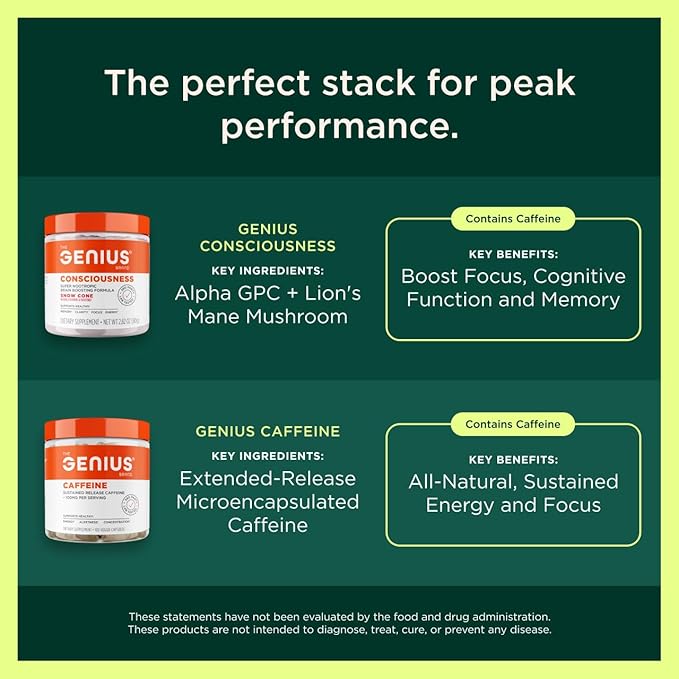 Genius Lion's Mane Soft Chews Supplement – Nootropic Mushroom for Focus, Clarity, Memory, Energy, Brain Health Support – Salted Caramel Flavor