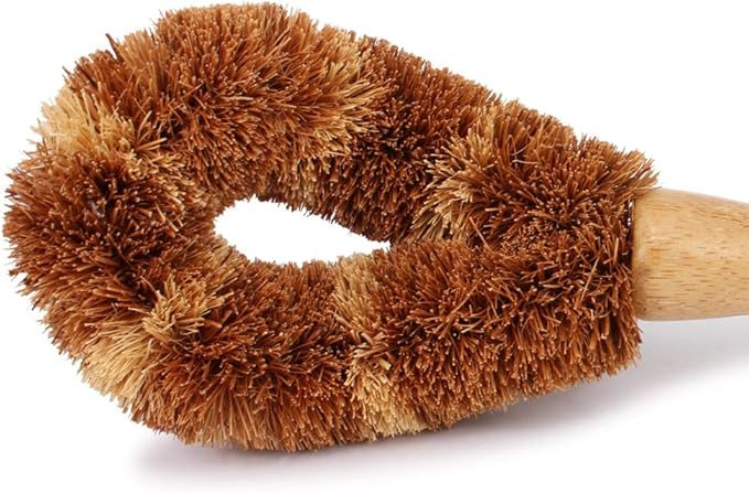 Ezeso Natural Bamboo Dish Scrub Brush Set 4 Piece, Wooden Pot & Bottle Brush