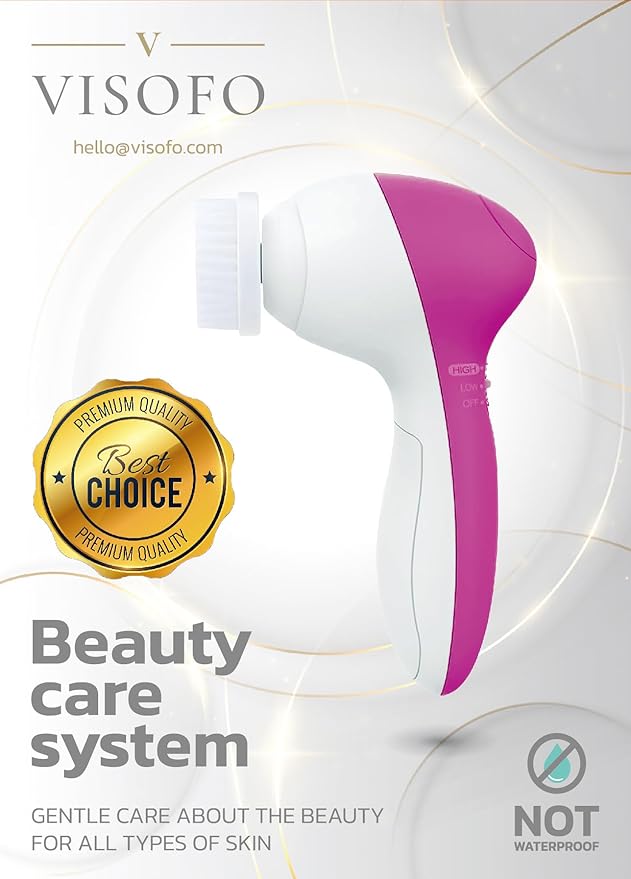 Face Scrubber | Facial Cleansing Brush Exfoliator Skin Care Products Beauty Products Powered Electric Wash Exfoliating Spin Cleanser Cleaning Scrub Including 7 Heads (Rubellite)