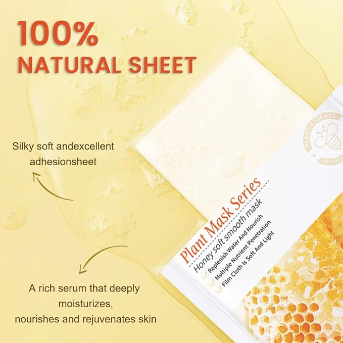 Kaely 6 Pack Honey Face Masks for Kids, Kids Face Mask Spa Day Kit Supplies, Spa Party Favors for Teens Girls Women, Sheet Facial Mask Skincare Gifts Set, Hydrating Nourish for All Skin Types, 07