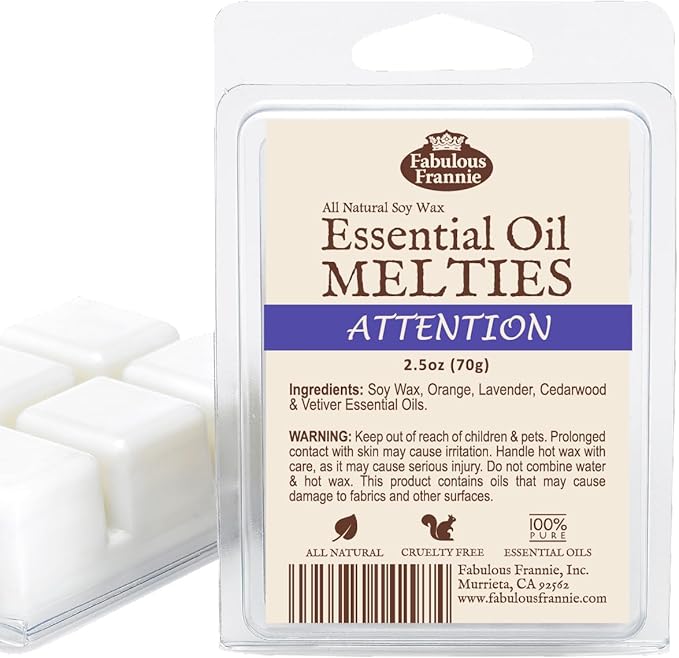 Fabulous Frannie Attention Natural Soy Candle Meltie/Tart/Melts with Pure Cedarwood, Lavender, Orange and Vetiver Essential Oils 2.5oz