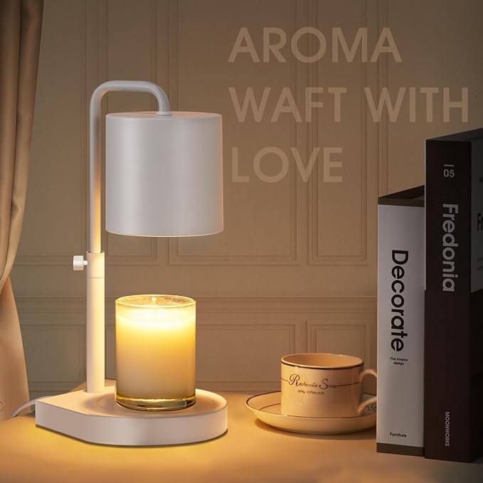 Candle Warmer Lamp 2 Pack Adjustable Height Dimmable Candle Lamp Warmer with Timer Compatible with Large Jar Candles No Flame Scented Candle Warmer with 2 Bulbs Mothers Day Gift -White