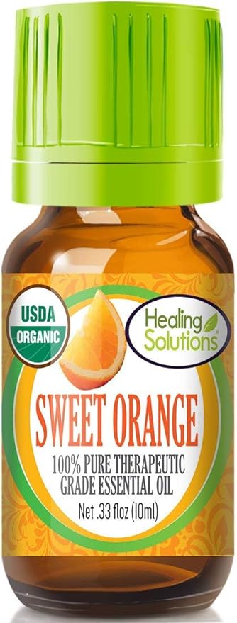 Healing Solutions Sweet Orange Essential Oil (0.33 oz/10ml), Organic, Undiluted & Pure - Orange Essential Oil for Diffuser, Skin, & Aromatherapy, Therapeutic