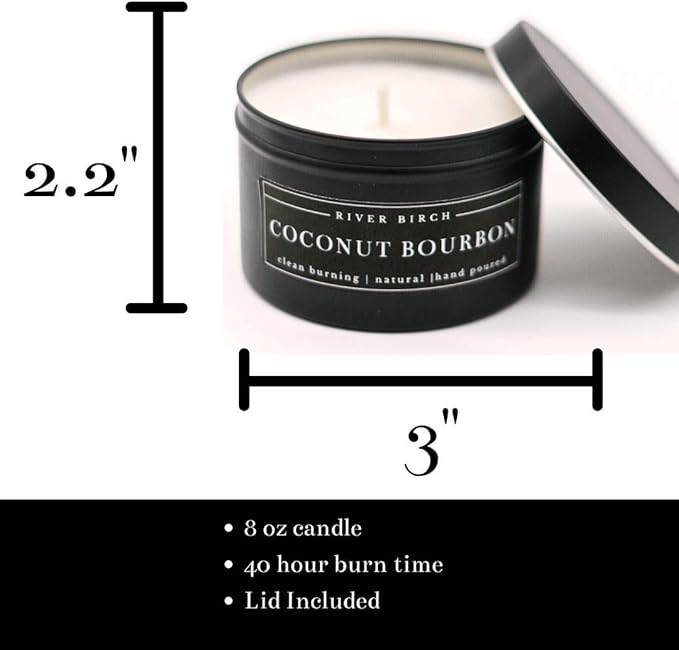 Coconut Bourbon Scented Candle | Incense Scented Candles for Men & Women | All-Natural Non-Toxic Soy Candles, Scented Candles | Tin Travel Candle | Relaxing Aromatherapy Matte Black 8 oz