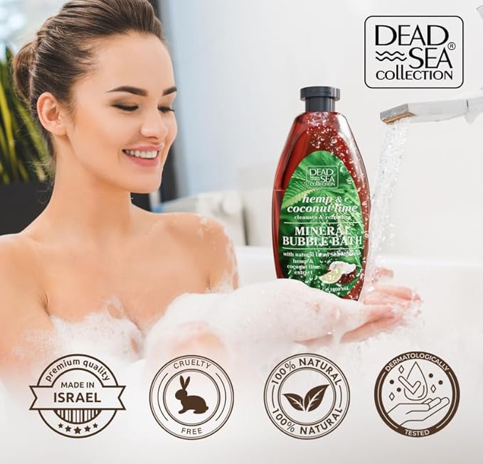Dead Sea Collection Hemp & Coconut Lime Bubble Bath for Women and Men with Pure Minerals - Nourishing and Moisturizing Skin - 33.8 Fl. Oz