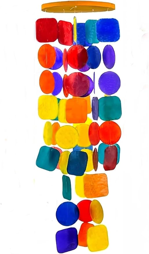 Bellaa 22890 Wind Chimes Outside, Garden Decorations, Musical, Chime, Outdoor Windchimes, Rainbow, Beach, Ocean, Breeze, Gifts for Mom, Gift for All Occasions, Capiz Sea Glass Shells Wood